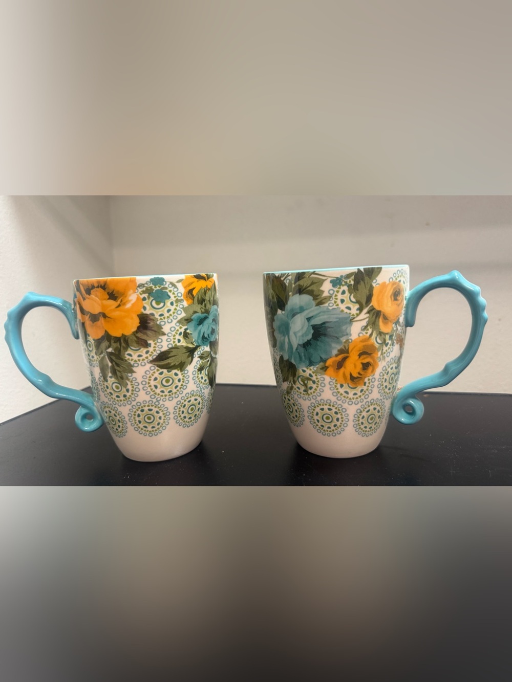 The Pioneer Woman Floral Mugs in Teal and Yellow